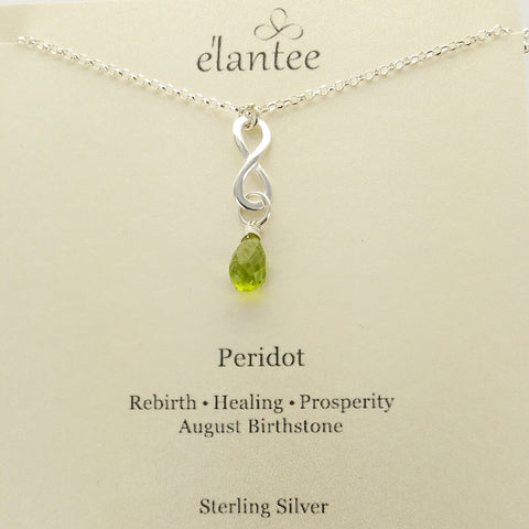 Peridot August Birthstone Infinity Necklace On Card