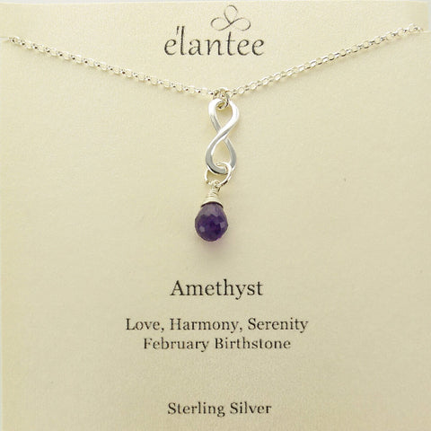 Amethyst February Birthstone Infinity Necklace On Quote Card