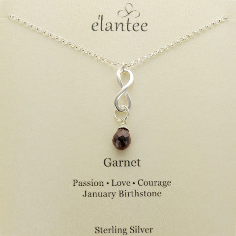 Garnet January Birthstone Infinity Necklace on Quote Card
