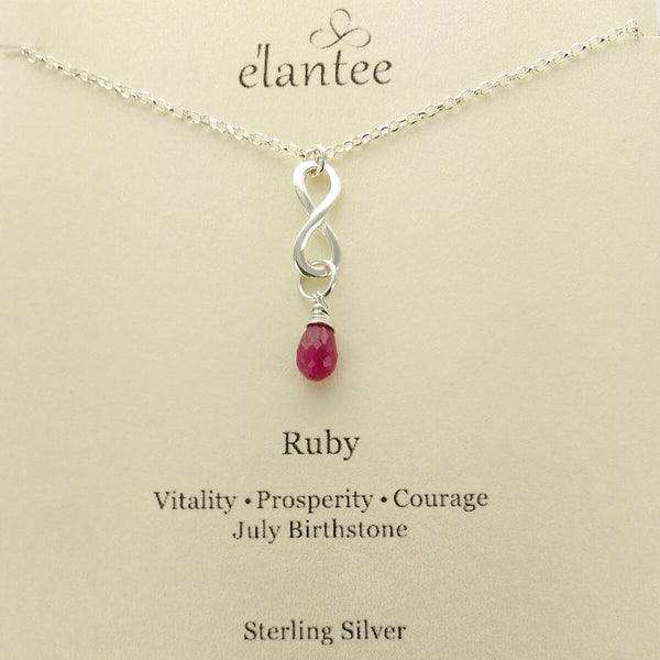 Ruby July Birthstone Infinity Necklace On Card