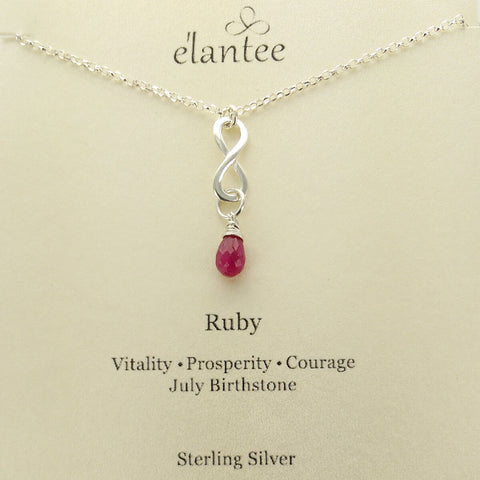 Ruby July Birthstone Infinity Necklace On Card