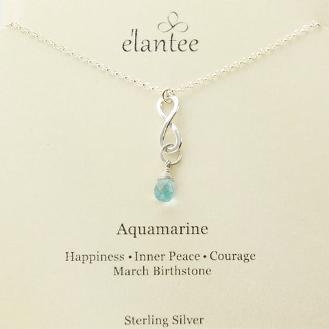 Aquamarine March Birthstone Infinity Necklace On Quote Card