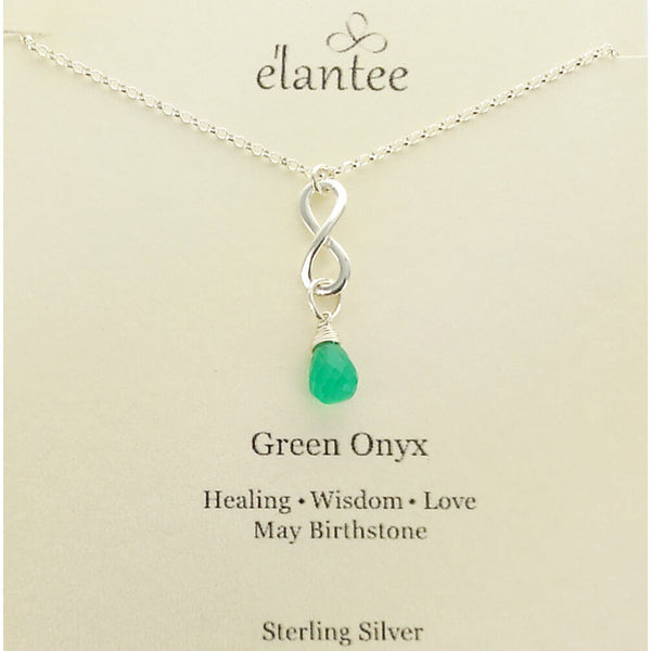 Green Onyx May Birthstone Infinity Necklace On Quote Card