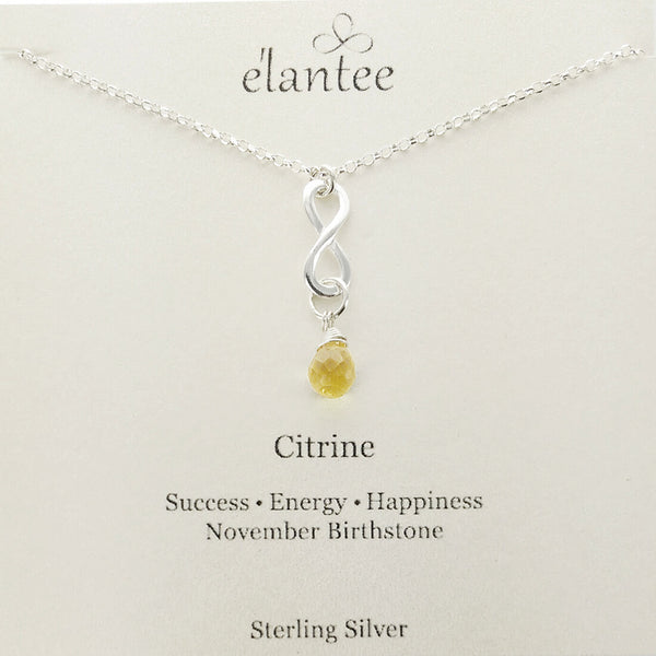 Citrine November Birthstone Infinity Necklace On Card