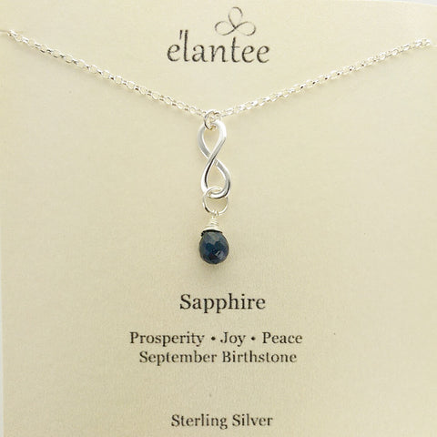 Sapphire September Birthstone Infinity Necklace On Card
