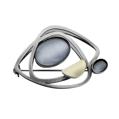 Christophe Poly Abstract Overlapping Silver Ovals Brooch