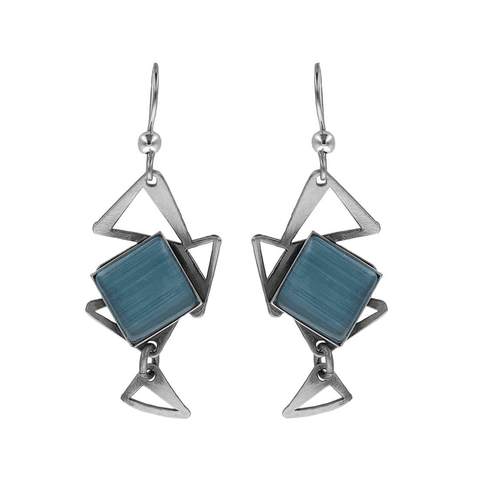 Christophe Poly Blue Layered Geometric Triangles Drop Earrings