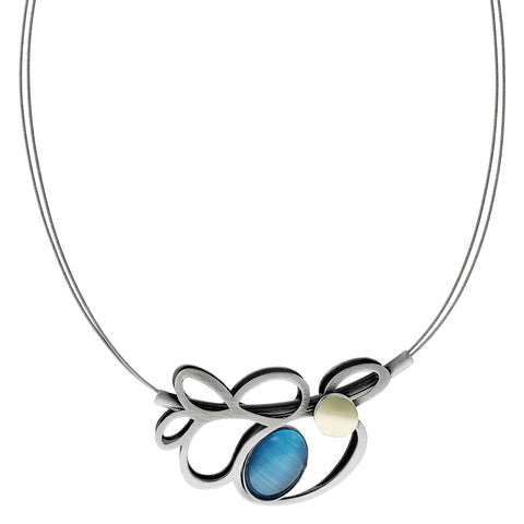 Christophe Poly Blue Silver Blowing Petals Necklace