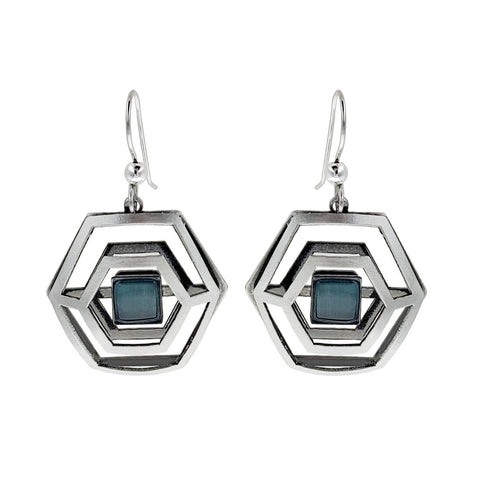  Christophe Poly Dimensional Hexagon With Blue Earrings