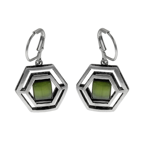 Christophe Poly Double Hexagon Green Earrings