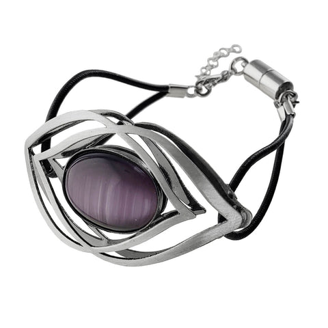 Christophe Poly Elegant Double Marquise With Purple Leather Bracelet
