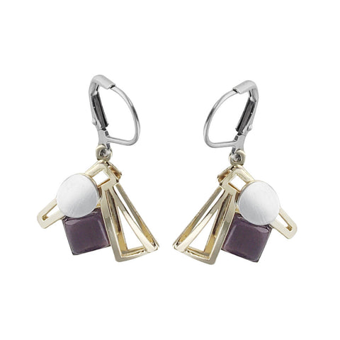  Christophe Poly Geometric Collage With Purple Lever Back Earrings