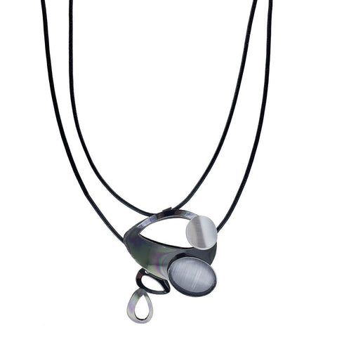 Christophe Poly Geometric Shapes Gray Dangle Leather Necklace