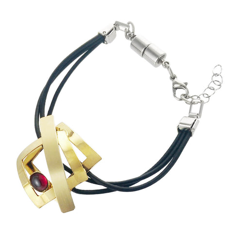 Christophe Poly Triple Leather Gold Squares Bracelet