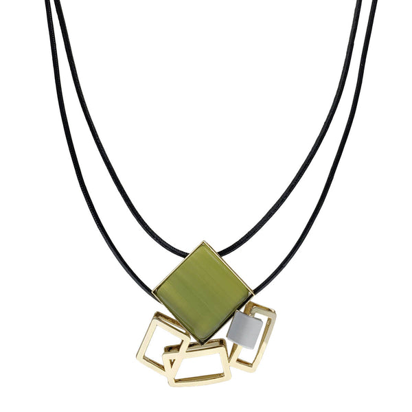 Christophe Poly Green Tumbling Rectangles Leather Necklace