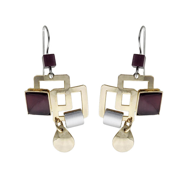 Christophe Poly Layered Squares Purple Drop Earrings