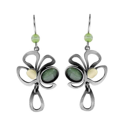 Christophe Poly Silver Green Flower Blossom Earrings