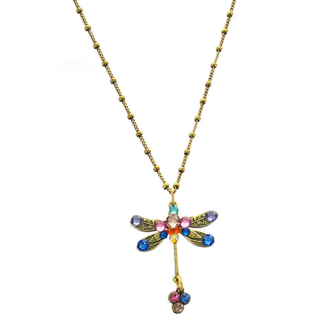 Colorful Crystal Dragonfly Drop Necklace