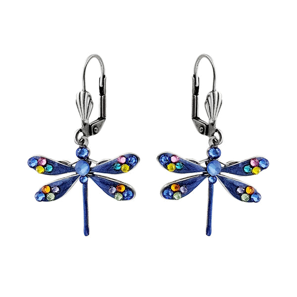 Crystals Blue Dragonfly Earrings