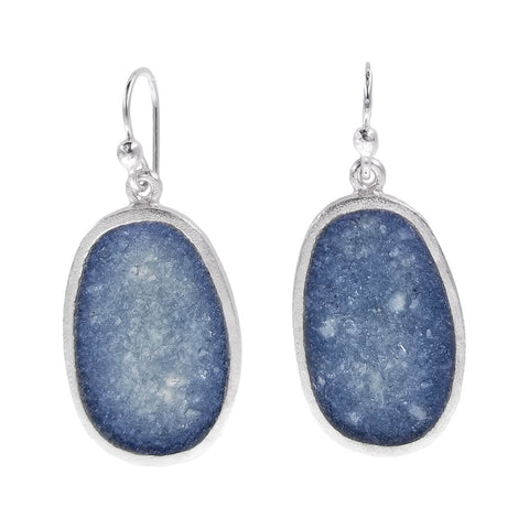 David Urso Silver Gray Quartz Oval Earrings