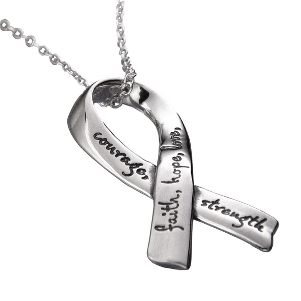 Faith Hope Love Courage Strength Ribbon Necklace