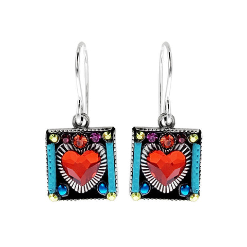  Firefly Designs Vibrant Red Crystal Heart Earrings