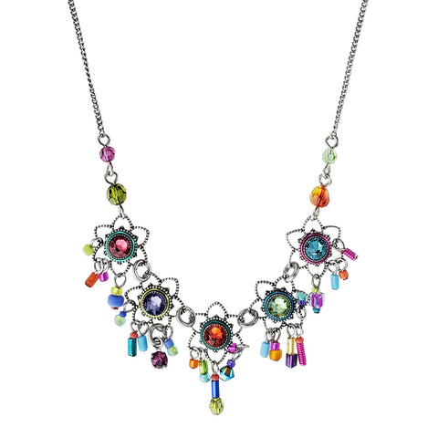 Firefly Mosaic Colorful Five Flowers Necklace