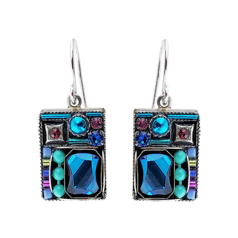  Firefly Mosaics Bermuda Blue Square Crystal Earrings