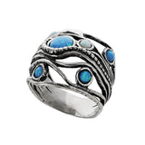 Israeli Beaded Trail Of Opals Sterling Band Ring Another View