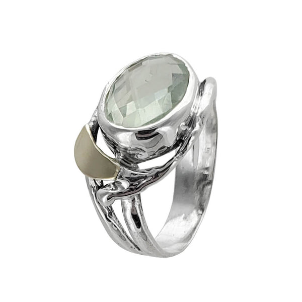 Israeli Beautiful Faceted Green Amethyst Ring