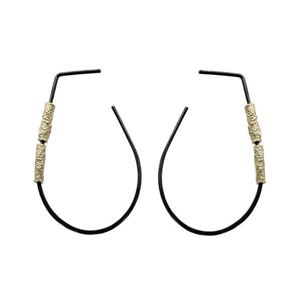  Israeli Black Gold Artisan Hoop Post Earrings