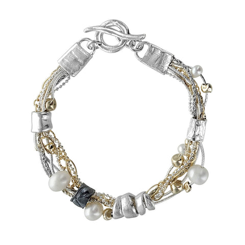 Israeli Dganit Hen Flowing Strands Of Pearls Gold And Silver Bracelet