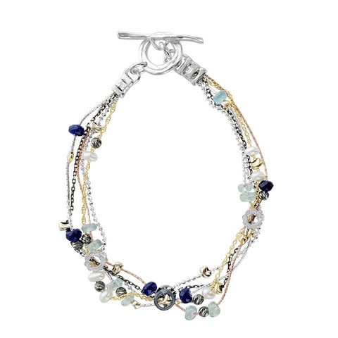  Israeli Dganit Hen Gold Silver Blue Gemstone Bracelet