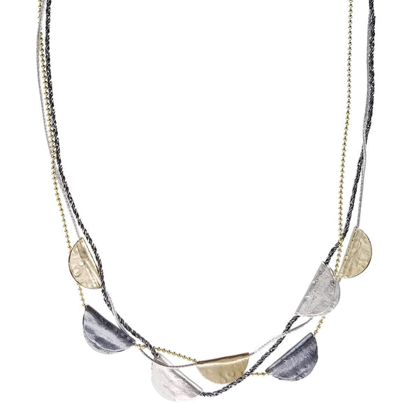 Israeli Dganit Hen Gold Silver Folded Half Moons Necklace