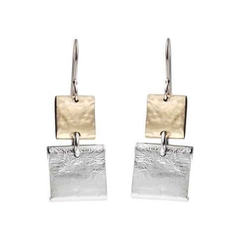  Israeli Dganit Hen Gold Silver Squares Earrings