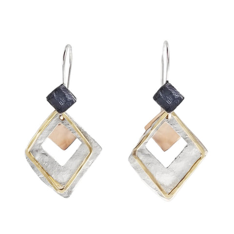  Israeli Dganit Hen Layered Diamond Shapes Earrings