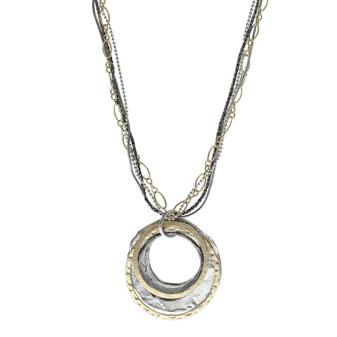 Israeli Dganit Hen Layers Of Hoops And Chains Mixed Metal Pendant Necklace