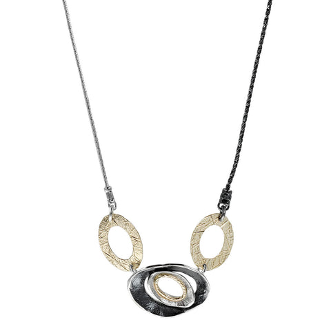 Israeli Dganit Hen Mixed Metal Clouds Of Ovals Reverseable Necklace