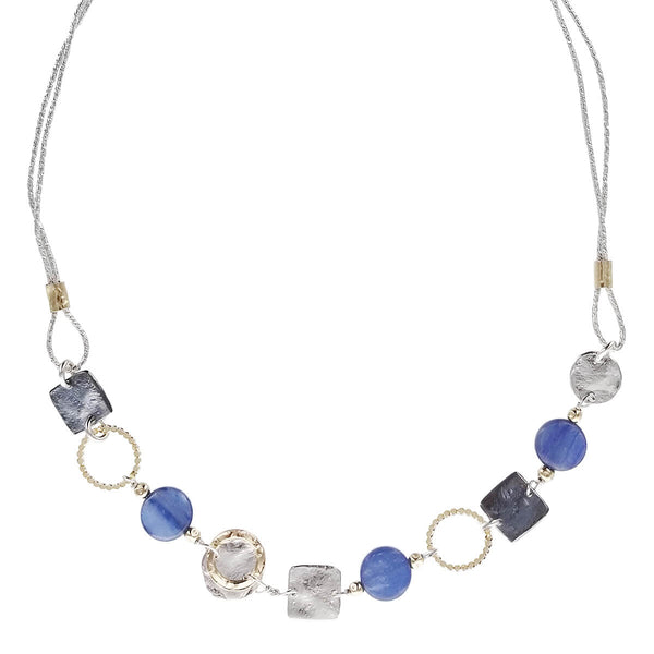  Israeli Dganit Hen Mixed Metals Shapes Lapis Necklace