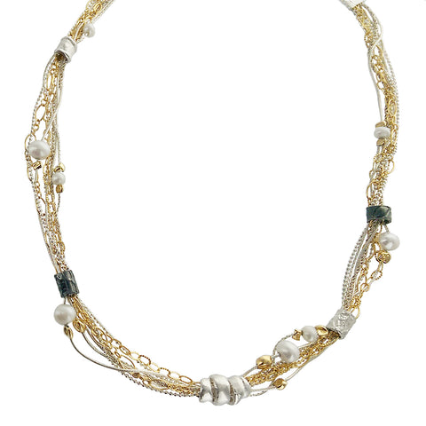 Israeli Dganit Hen Delicious Mixed Metal Strands Beads Necklace