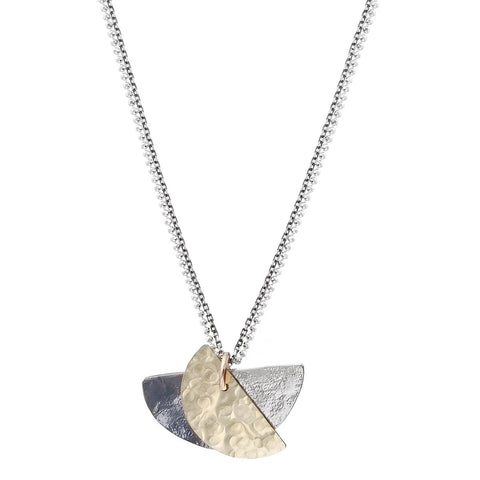 Israeli Dganit Hen Mixed Metals Half Moons Pendant Necklace