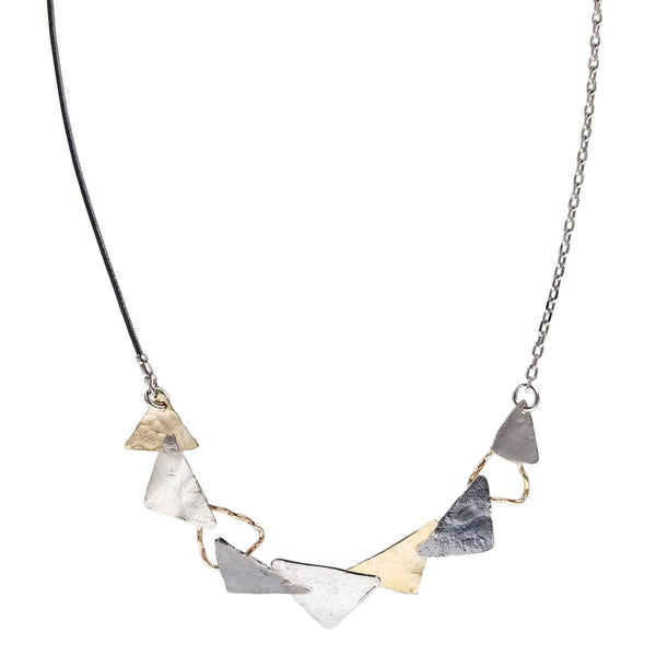Israeli Dganit Hen Mixed Metals Triangles Necklace