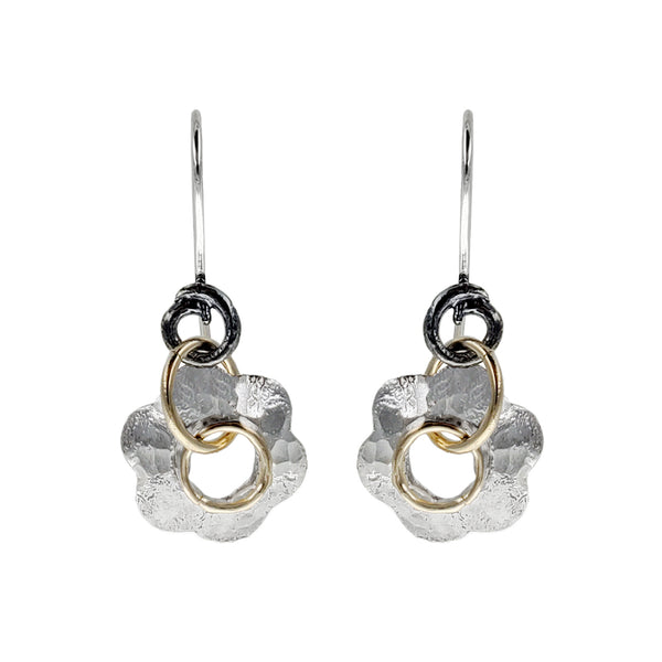  Israeli Dganit Hen Petite Silver Gold Flower Earrings