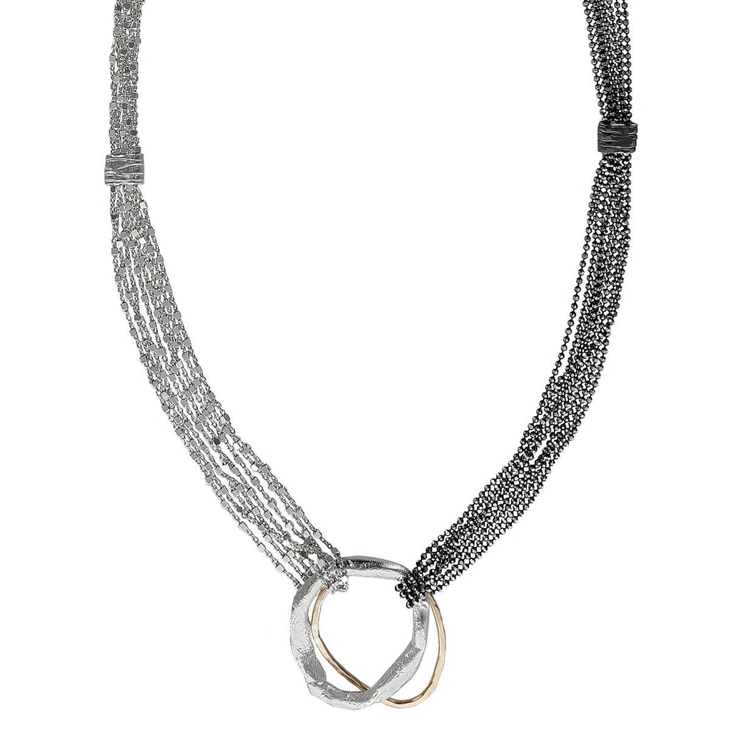 Israeli Dganit Hen Silver Gold Hoop Beaded Chain Necklace – Sheva