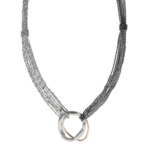 Israeli Dganit Hen Silver Gold Hoop Beaded Chain Necklace