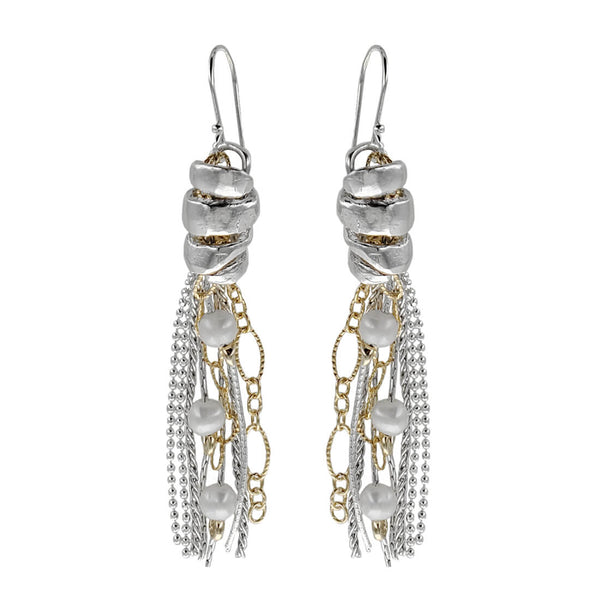 Israeli Dganit Hen Spiraling Tassels And Pearl Earrings