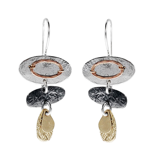 Israeli Dganit Hen Three Linked Tiers Earrings