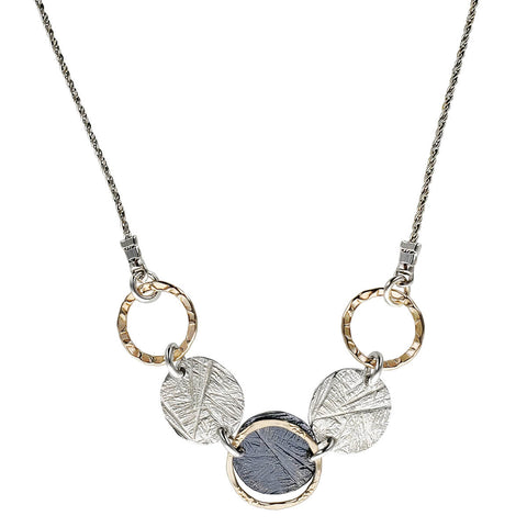 Israeli Dganit Silver Gold Circles And Discs Necklace