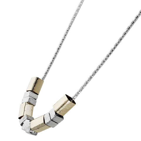 Israeli Gold Sterling Open Geometric Design Necklace Side View