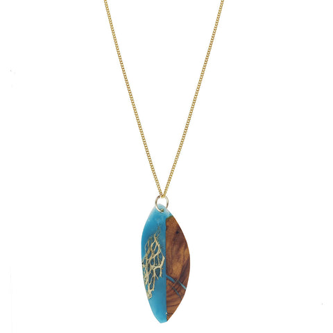 Israeli Ilana Hovev Drifting Olive Wood Cactus Wisp Necklace